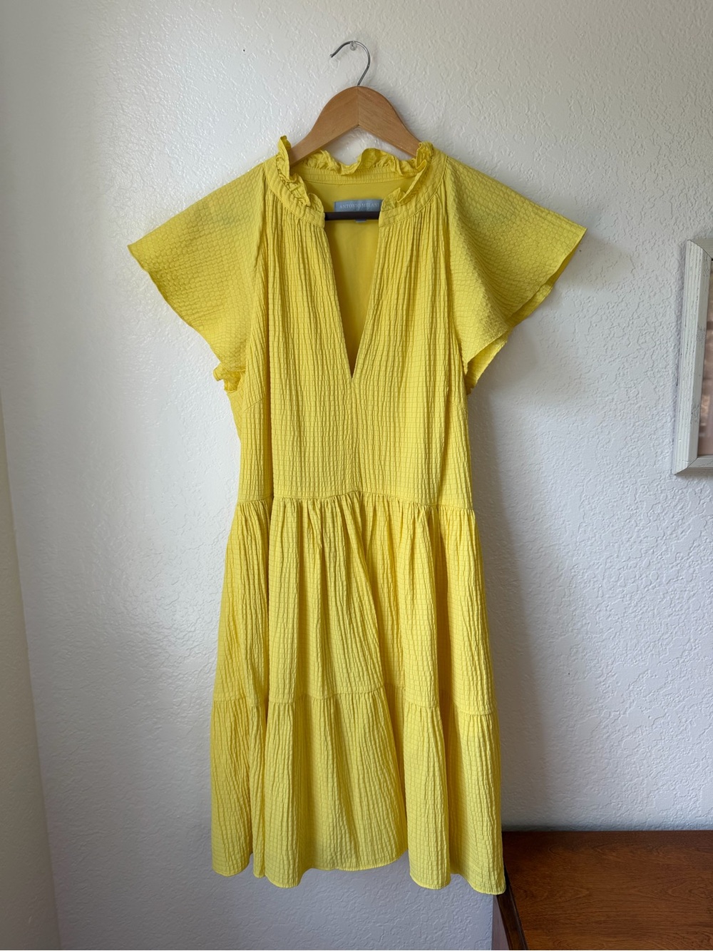 ANTONIO MELANI Sunny Yellow Ruffle-Trim Tiered Midi Dress